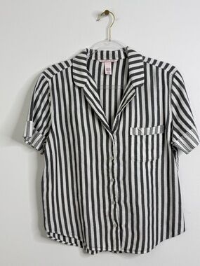 Victoria's Secret Women's Sz S Flannel Pajama Short Sleeve Top Blouse Striped